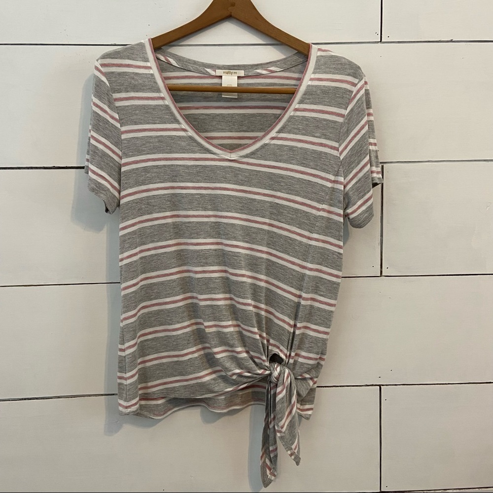 Matty M Striped Side Tie Tee Shirt. Size Small. EUC